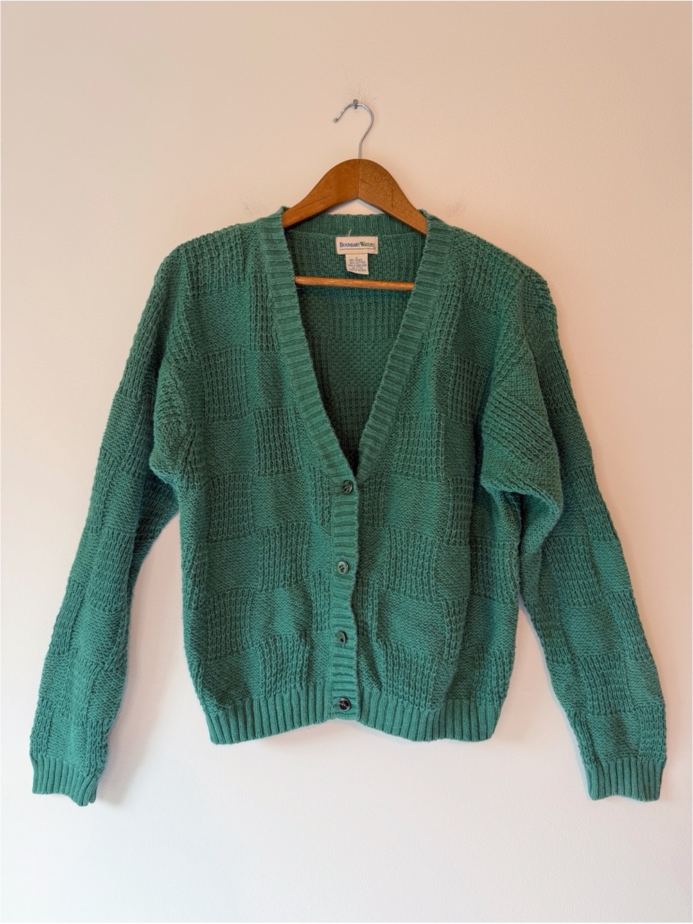 Boundary Waters Vintage Green Mixed Stitch Knit Cardigan Sweater Button Up Large - Picture 16 of 16